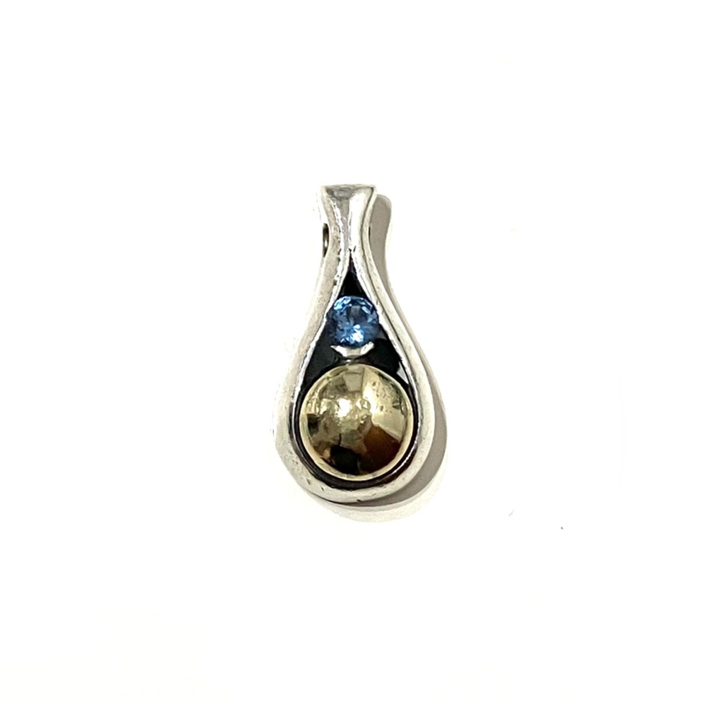 Sterling Silver 925 Gold Blue Topaz Pendant
